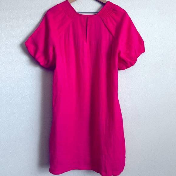 BODEN Linen Pink Mini Dress Smocking Puffy Statement Sleeves 12 NWT - Picture 5 of 15